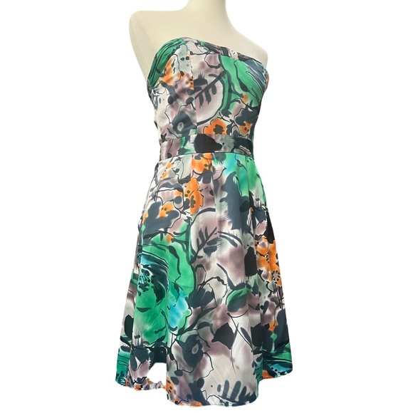 The Limited Strapless Dress - Green, Orange, Black Floral - Picture 2 of 7